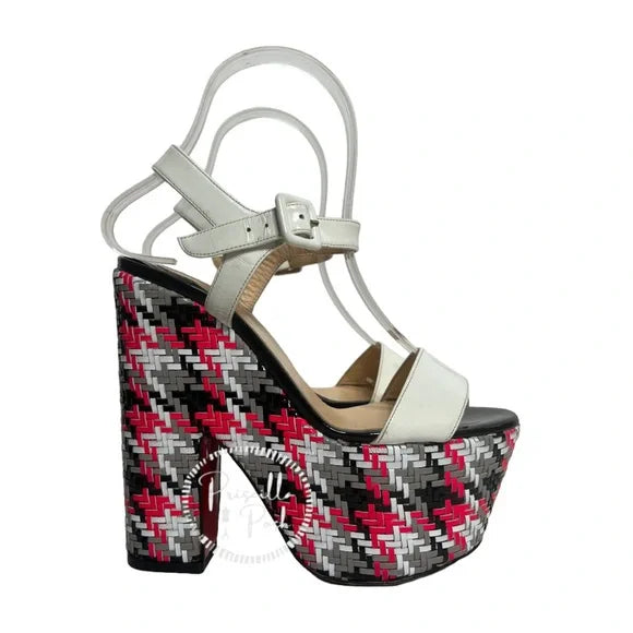 Christian Louboutin Bella Tige Woven Patent Platform Red Sole Sandal 36.5