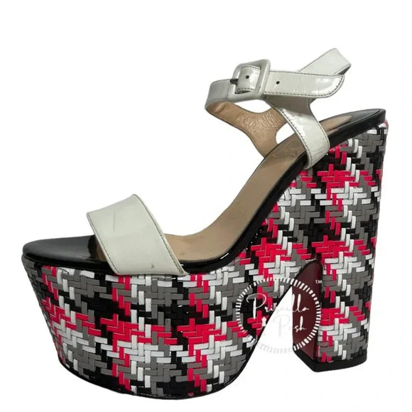 Christian Louboutin Bella Tige Woven Patent Platform Red Sole Sandal 36.5