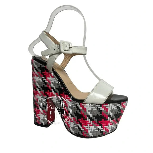 Christian Louboutin Bella Tige Woven Patent Platform Red Sole Sandal 36.5