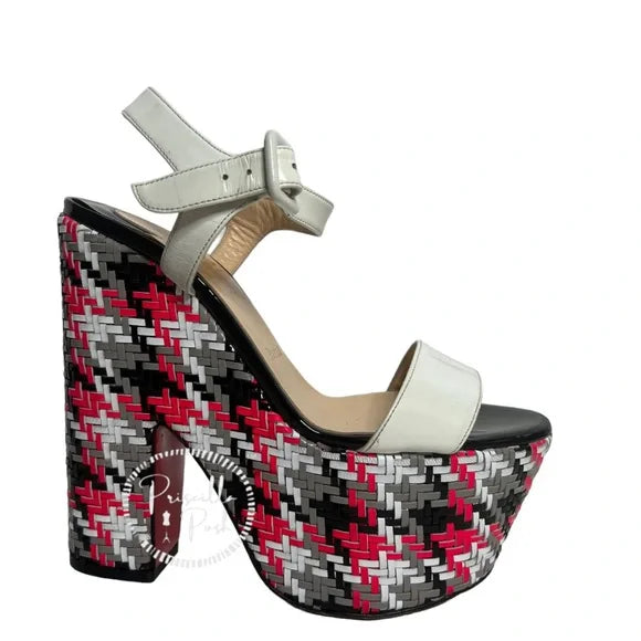 Christian Louboutin Bella Tige Woven Patent Platform Red Sole Sandal 36.5