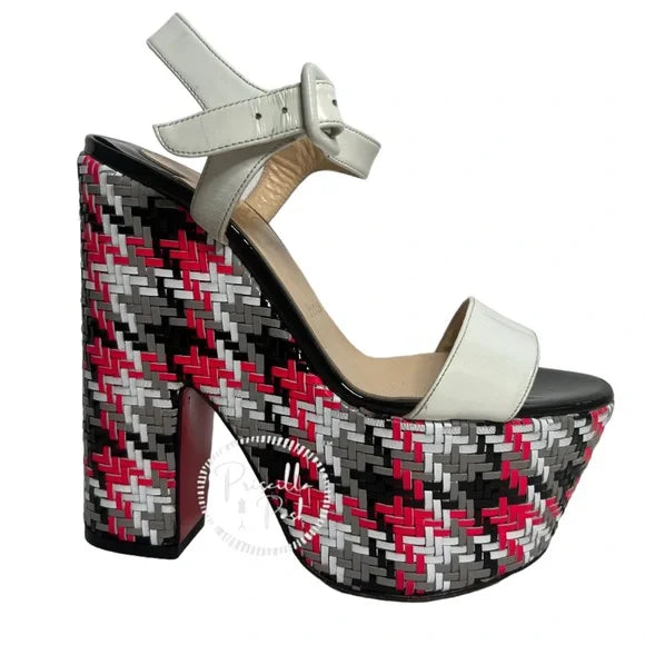 Christian Louboutin Bella Tige Woven Patent Platform Red Sole Sandal 36.5