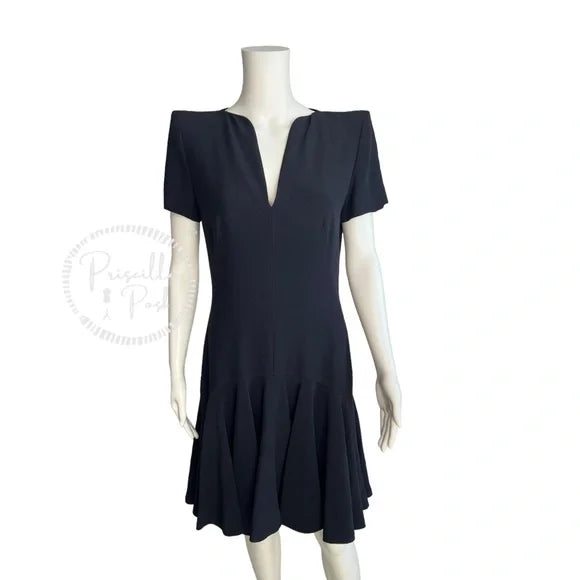 ALEXANDER MCQUEEN Flounced crepe dress V Neck Short Sleeves Dark Navy