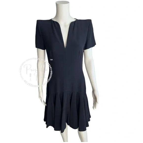 ALEXANDER MCQUEEN Flounced crepe dress V Neck Short Sleeves Dark Navy