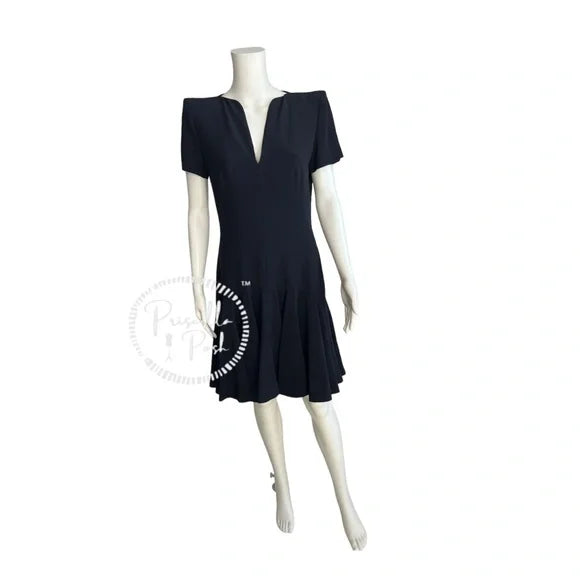 ALEXANDER MCQUEEN Flounced crepe dress V Neck Short Sleeves Dark Navy