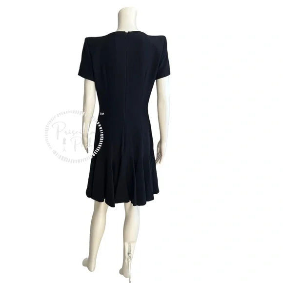 ALEXANDER MCQUEEN Flounced crepe dress V Neck Short Sleeves Dark Navy