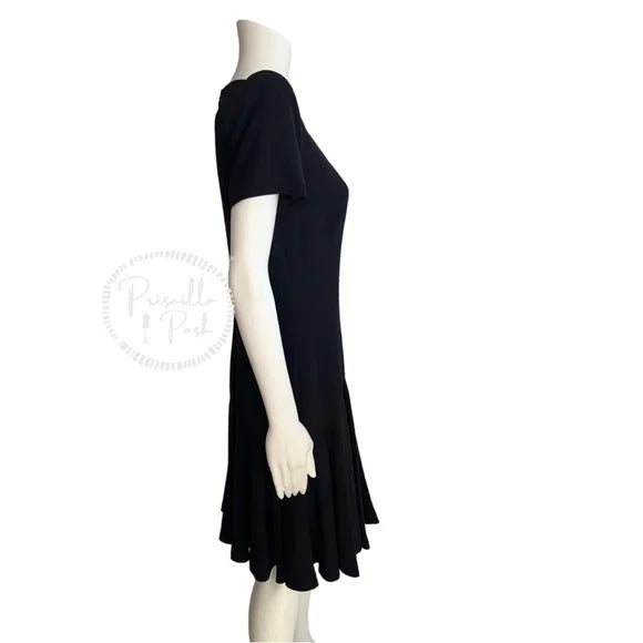 ALEXANDER MCQUEEN Flounced crepe dress V Neck Short Sleeves Dark Navy