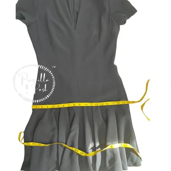 ALEXANDER MCQUEEN Flounced crepe dress V Neck Short Sleeves Dark Navy