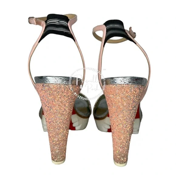 Christian Louboutin Platform Open Toe Ankle Strap Sandals White Green Pink 38