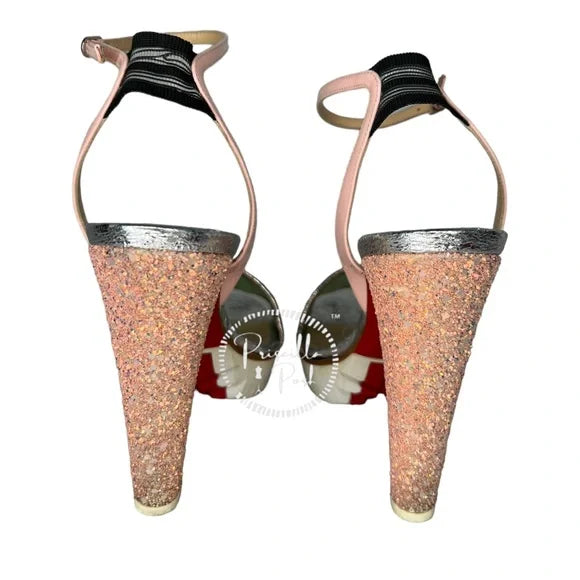 Christian Louboutin Platform Open Toe Ankle Strap Sandals White Green Pink 38