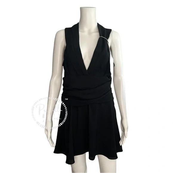 NWT IRO Biron Black Dress V Neck Pleated Draped Babydoll V-Neck Cocktail