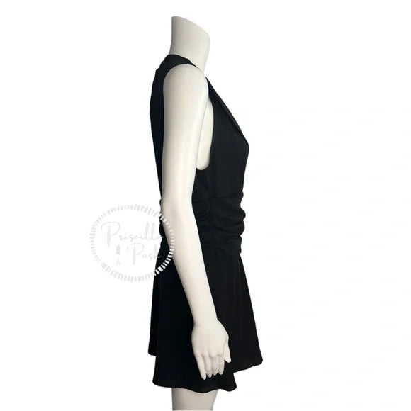 NWT IRO Biron Black Dress V Neck Pleated Draped Babydoll V-Neck Cocktail