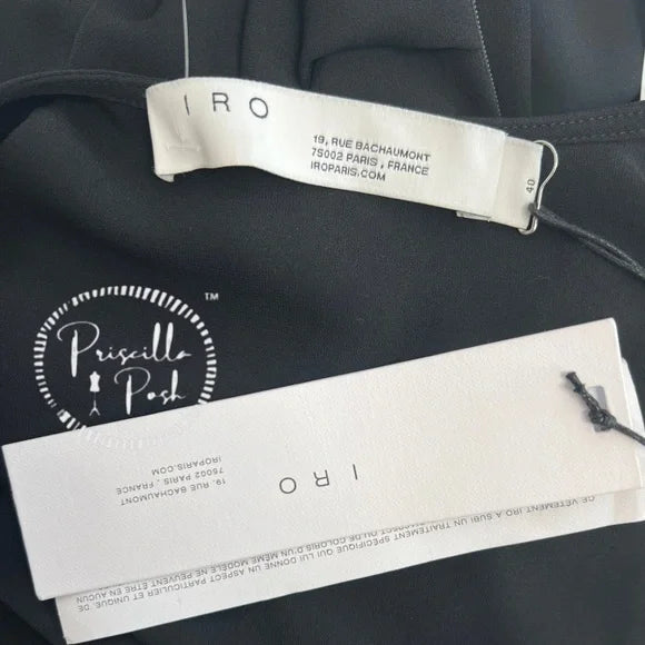 NWT IRO Biron Black Dress V Neck Pleated Draped Babydoll V-Neck Cocktail