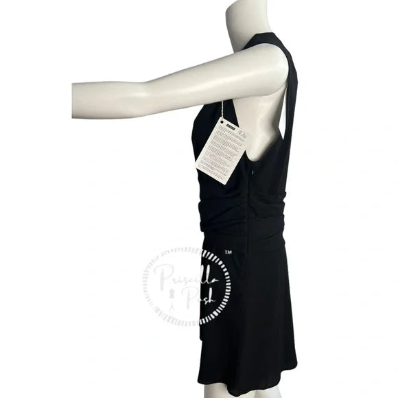 NWT IRO Biron Black Dress V Neck Pleated Draped Babydoll V-Neck Cocktail