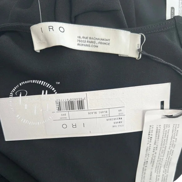 NWT IRO Biron Black Dress V Neck Pleated Draped Babydoll V-Neck Cocktail