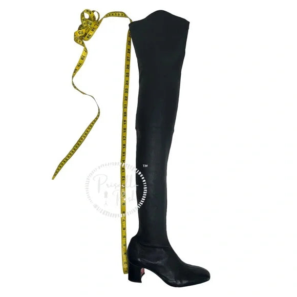 Christian Louboutin Sursamoto Black Leather Napa Red Sole Over-The-Knee Boot 38