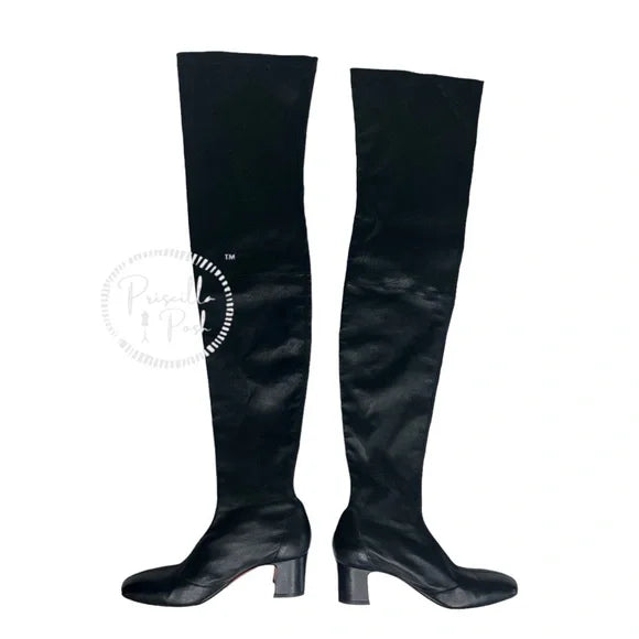 Christian Louboutin Sursamoto Black Leather Napa Red Sole Over-The-Knee Boot 38