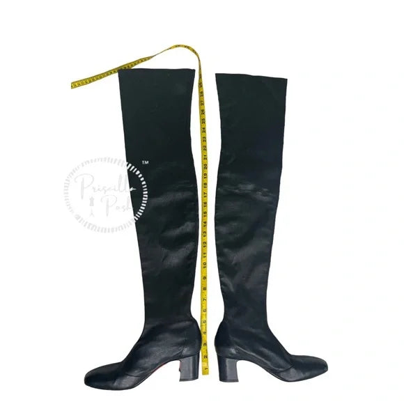 Christian Louboutin Sursamoto Black Leather Napa Red Sole Over-The-Knee Boot 38