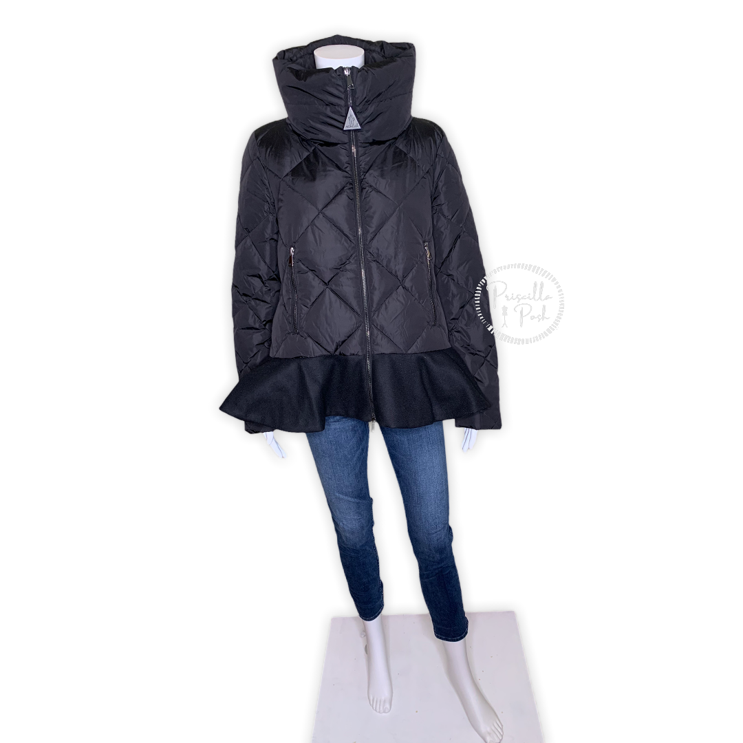 Moncler Black Peplum Hem Goose Down Puffer Jacket