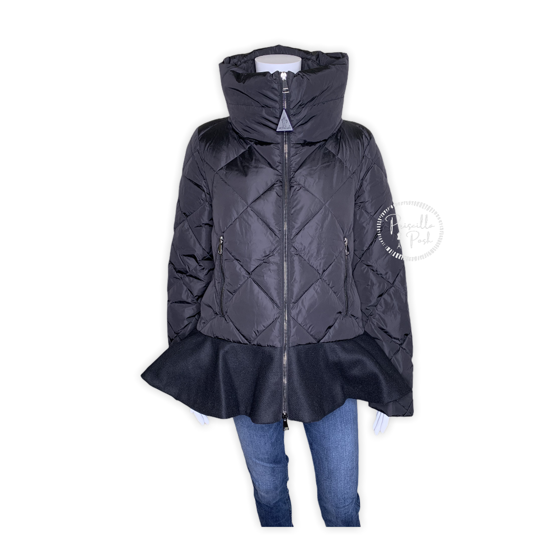 Moncler Black Peplum Hem Goose Down Puffer Jacket