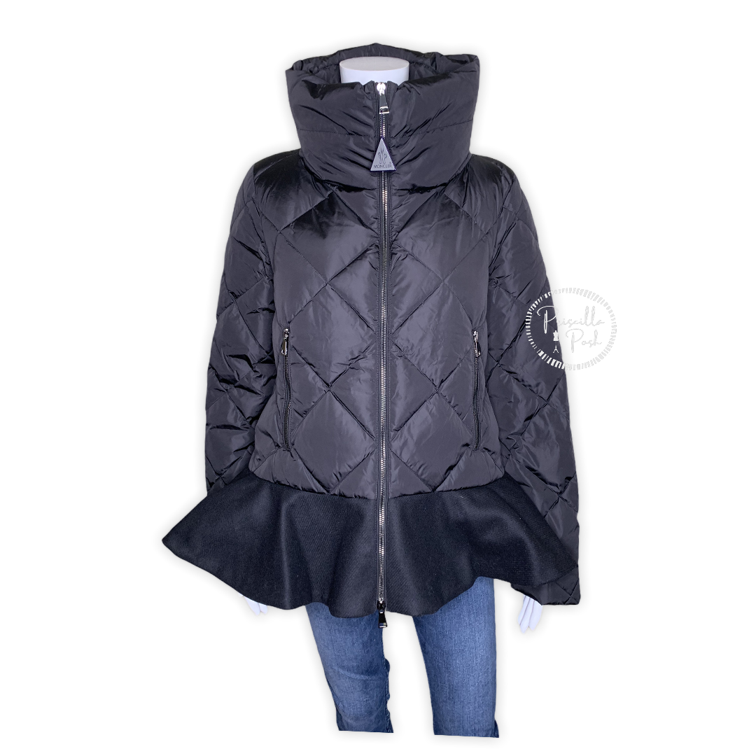 Moncler Black Peplum Hem Goose Down Puffer Jacket