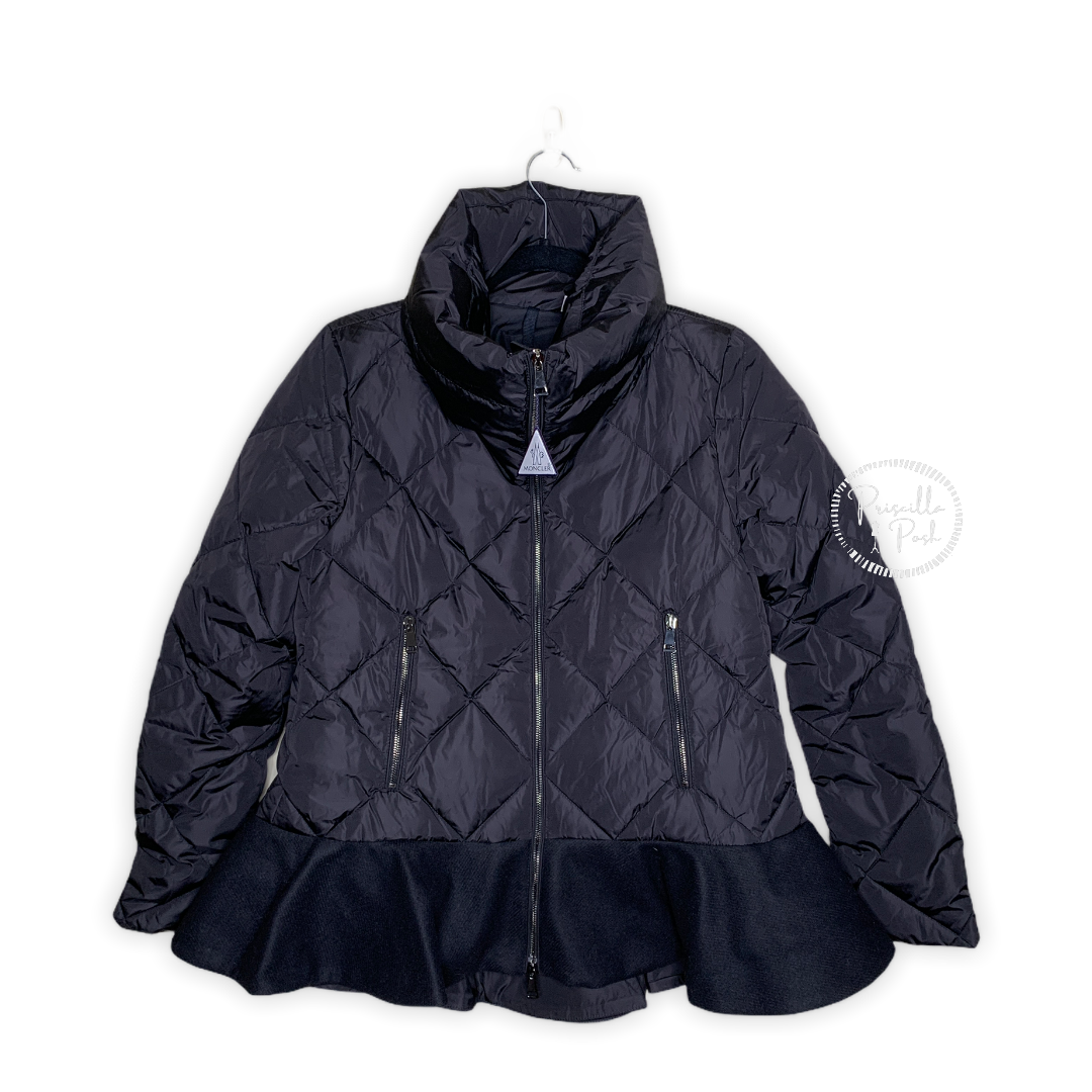 Moncler Black Peplum Hem Goose Down Puffer Jacket