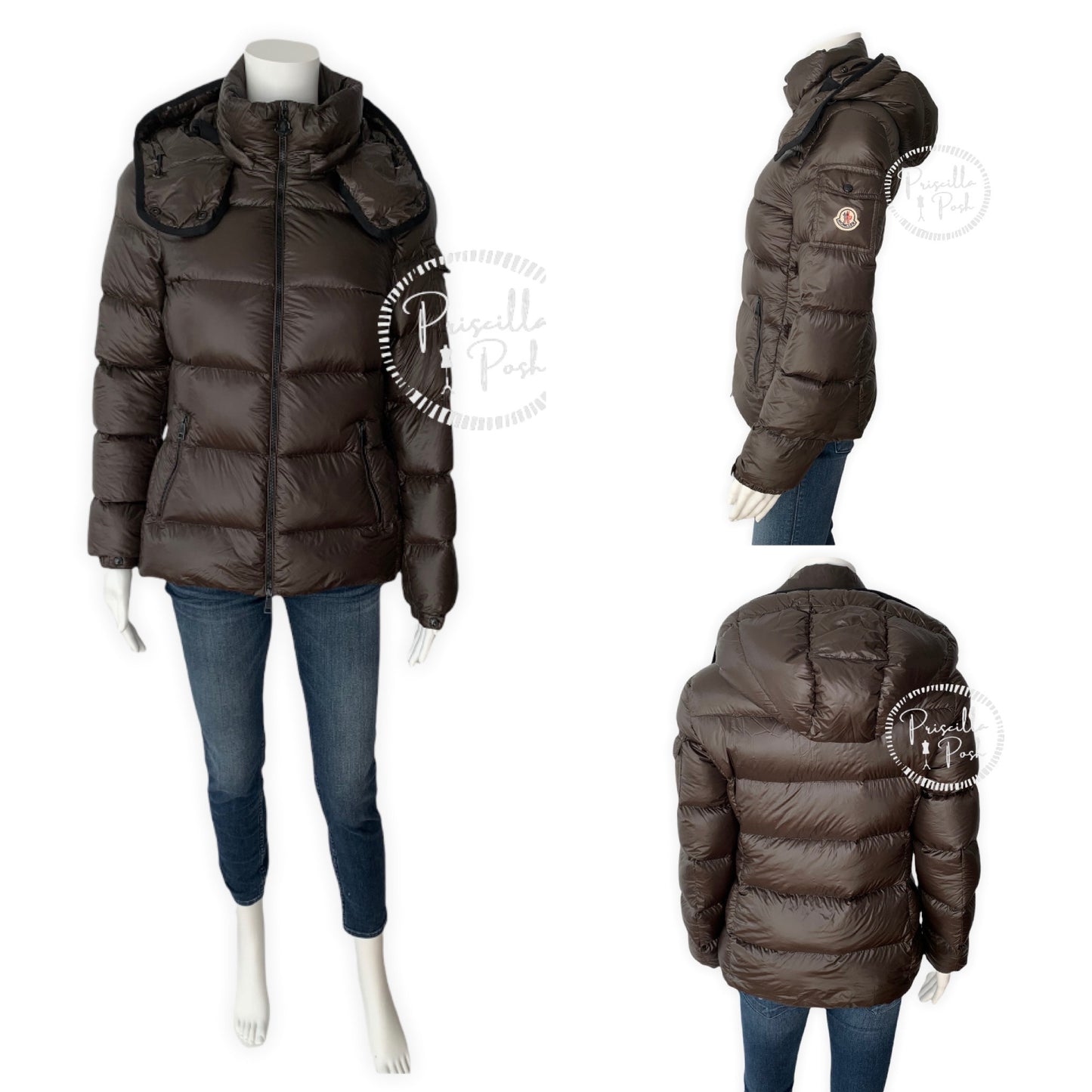 Moncler Dark Brown Puffer Jacket Goose Down Puffer Coat Hooded