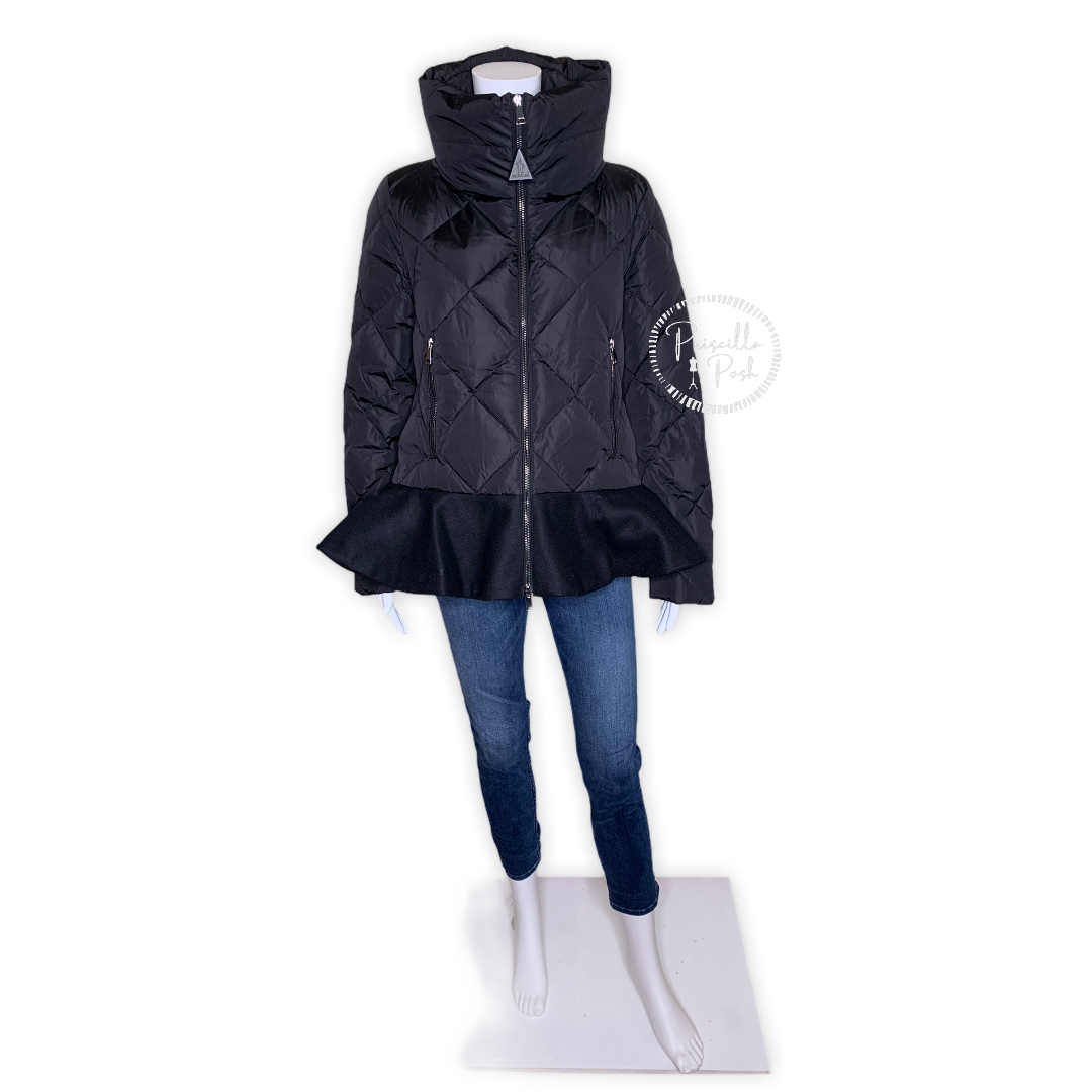 Moncler Black Peplum Hem Goose Down Puffer Jacket