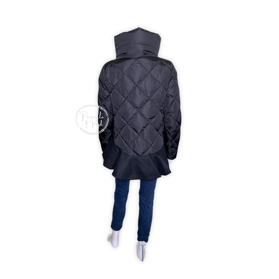 Moncler Black Peplum Hem Goose Down Puffer Jacket