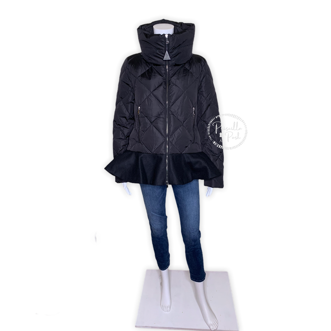Moncler Black Peplum Hem Goose Down Puffer Jacket
