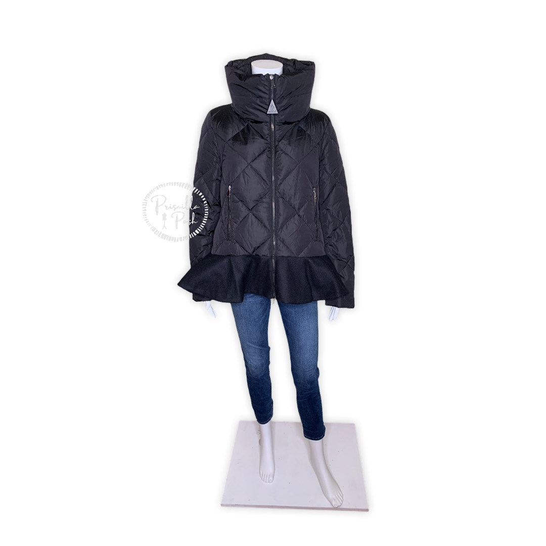 Moncler Black Peplum Hem Goose Down Puffer Jacket