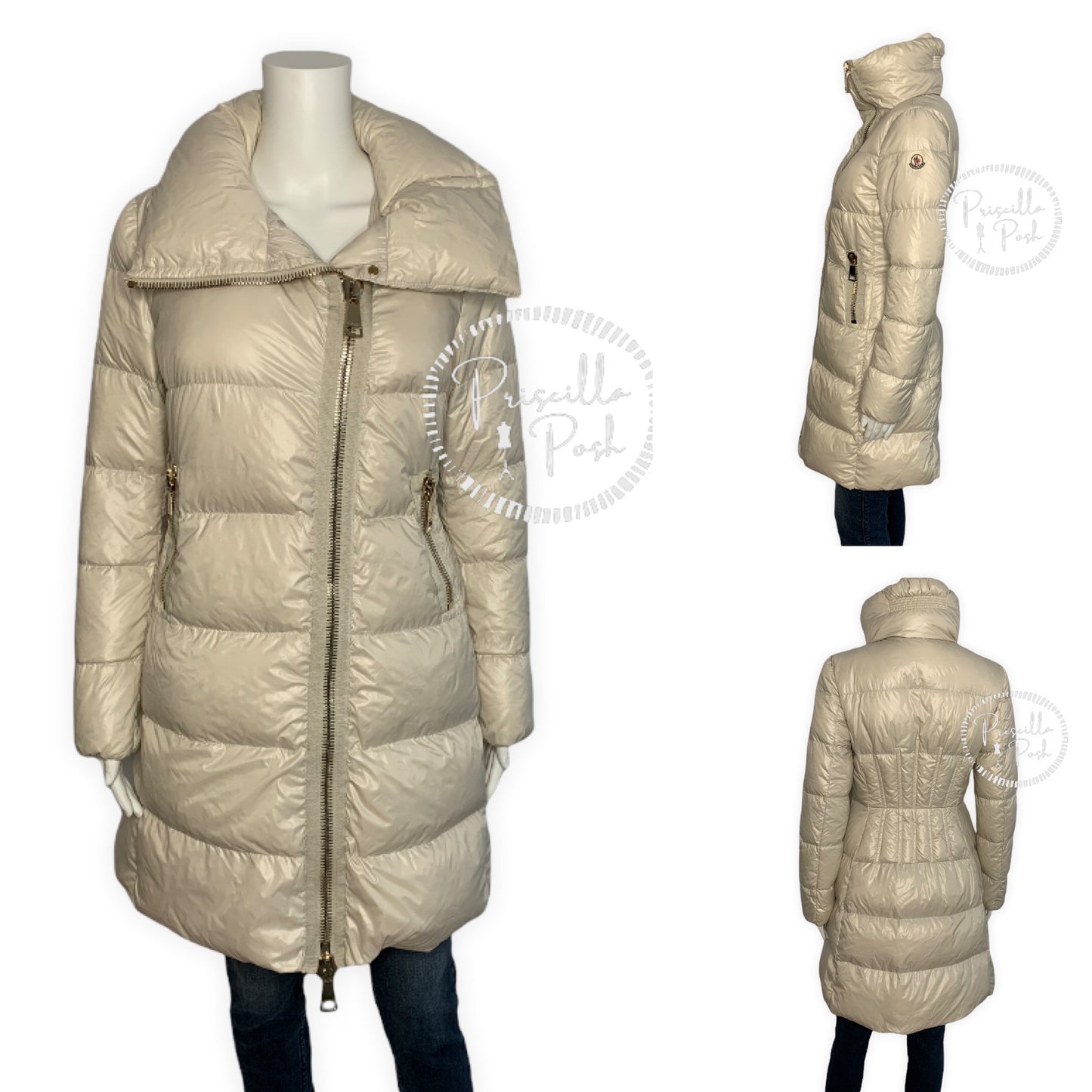 Moncler Joinville Asymmetric Zip Down Puffer Jacket Ivory White Beige