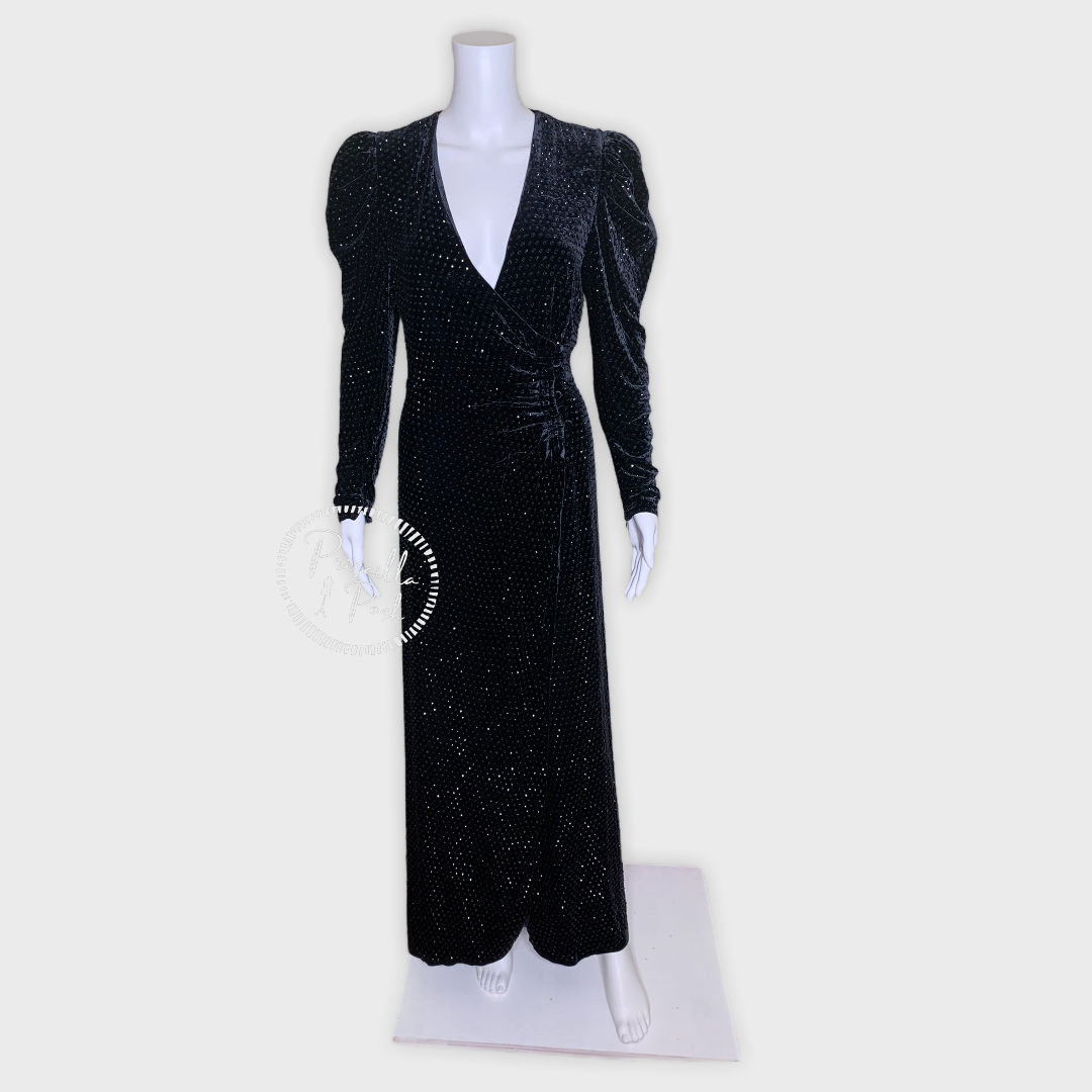 NWT RETROFETE Agnes Crystal-Embellished Wrap Dress