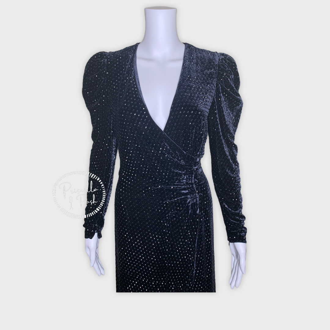 NWT RETROFETE Agnes Crystal-Embellished Wrap Dress