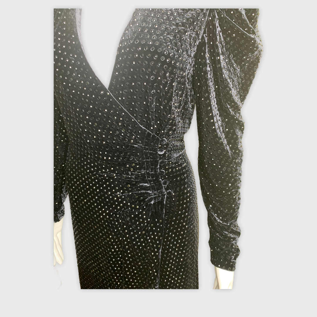NWT RETROFETE Agnes Crystal-Embellished Wrap Dress