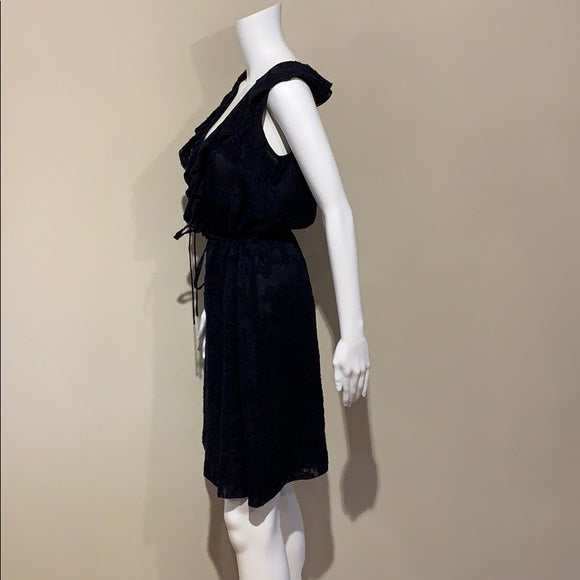 Tory Burch Navy Silk Lace Appliqué Ruffle Dress 6