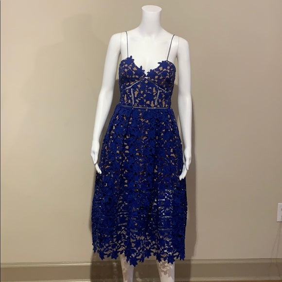 Self-Portrait Azaelea Dress Cobalt Blue Lace Midi