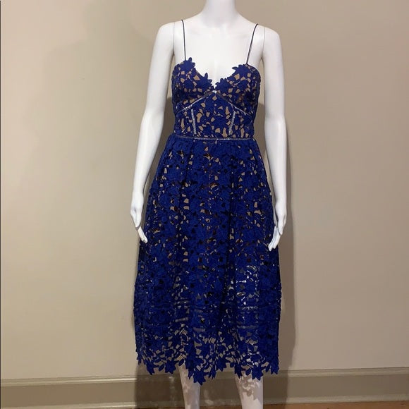 Self-Portrait Azaelea Dress Cobalt Blue Lace Midi