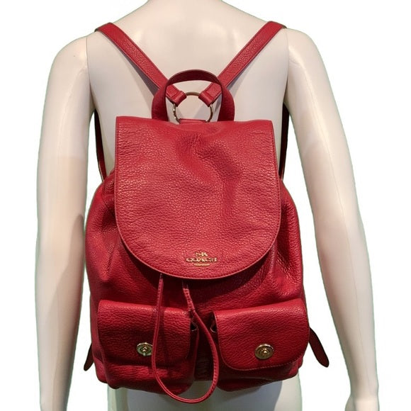 coach billie backpack red Coach Billie F37410 Pebble Red Leather Backpack – Priscilla Posh