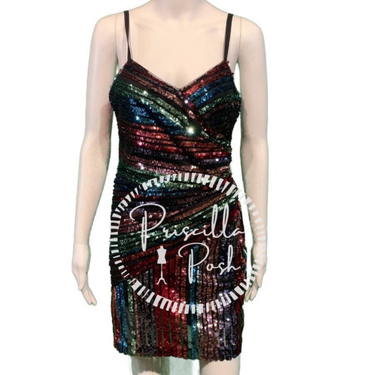 NWT Parker Rainbow Emmaline Sequin Mini Wrap Dress
