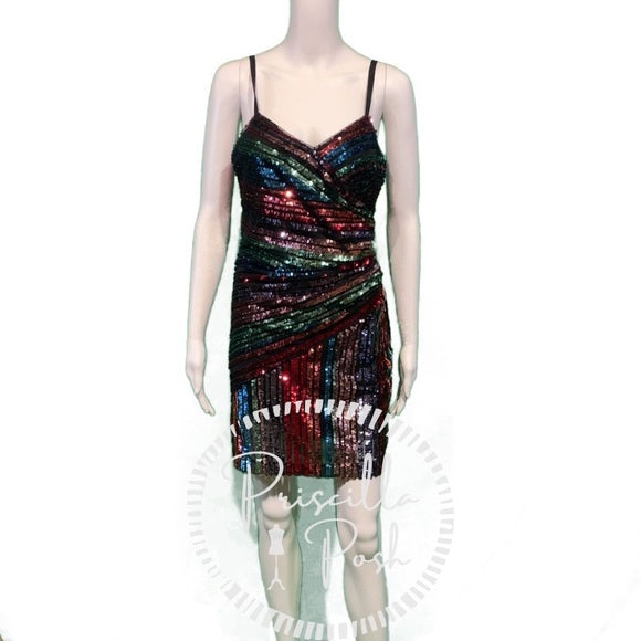 NWT Parker Rainbow Emmaline Sequin Mini Wrap Dress