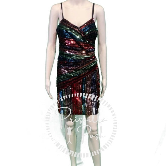 NWT Parker Rainbow Emmaline Sequin Mini Wrap Dress