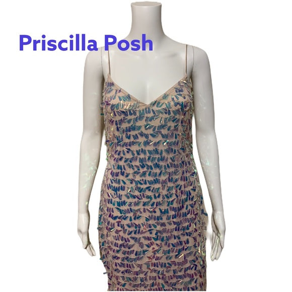 NWT ADRIANNA PAPELL BEADED SLIM COLUMN GOWN Shell