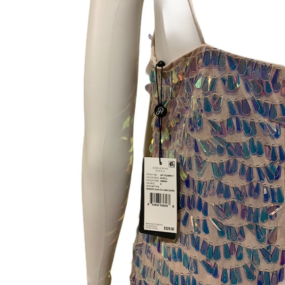 NWT ADRIANNA PAPELL BEADED SLIM COLUMN GOWN Shell
