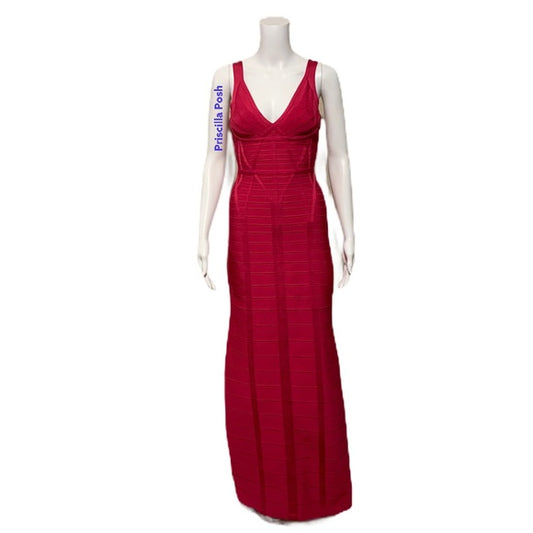 Herve Leger Kora Signature Gown Bright Rose Pink