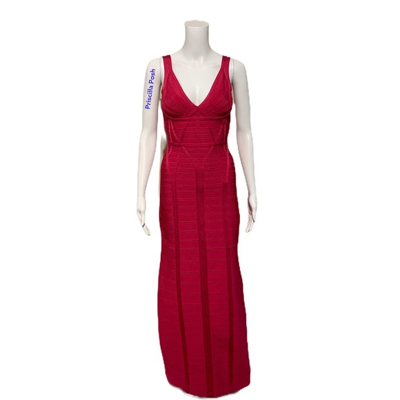 Herve Leger Kora Signature Gown Bright Rose Pink