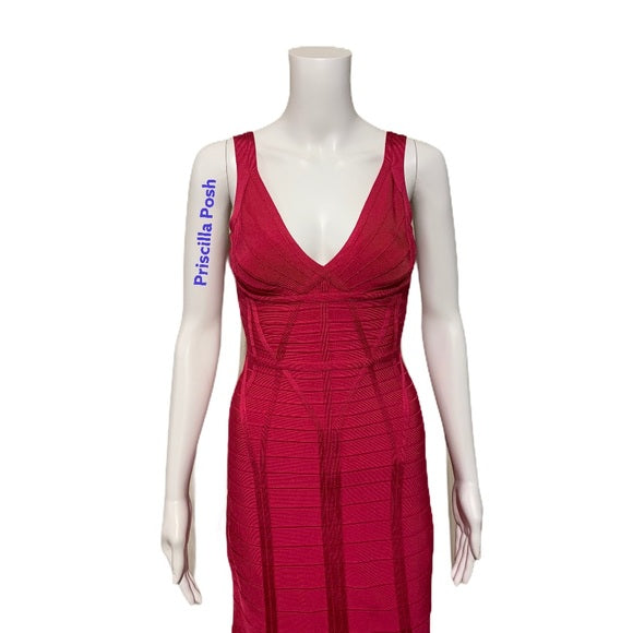 Herve Leger Kora Signature Gown Bright Rose Pink