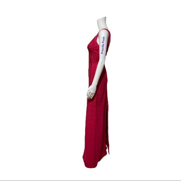 Herve Leger Kora Signature Gown Bright Rose Pink