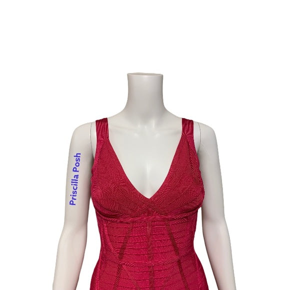 Herve Leger Kora Signature Gown Bright Rose Pink