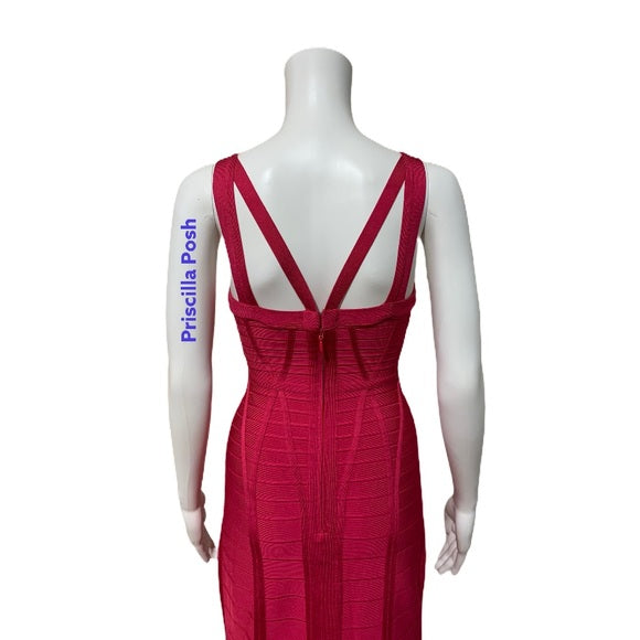 Herve Leger Kora Signature Gown Bright Rose Pink