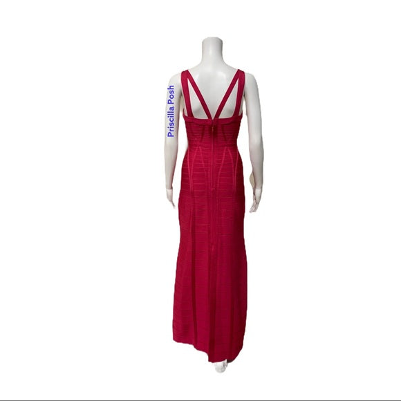 Herve Leger Kora Signature Gown Bright Rose Pink